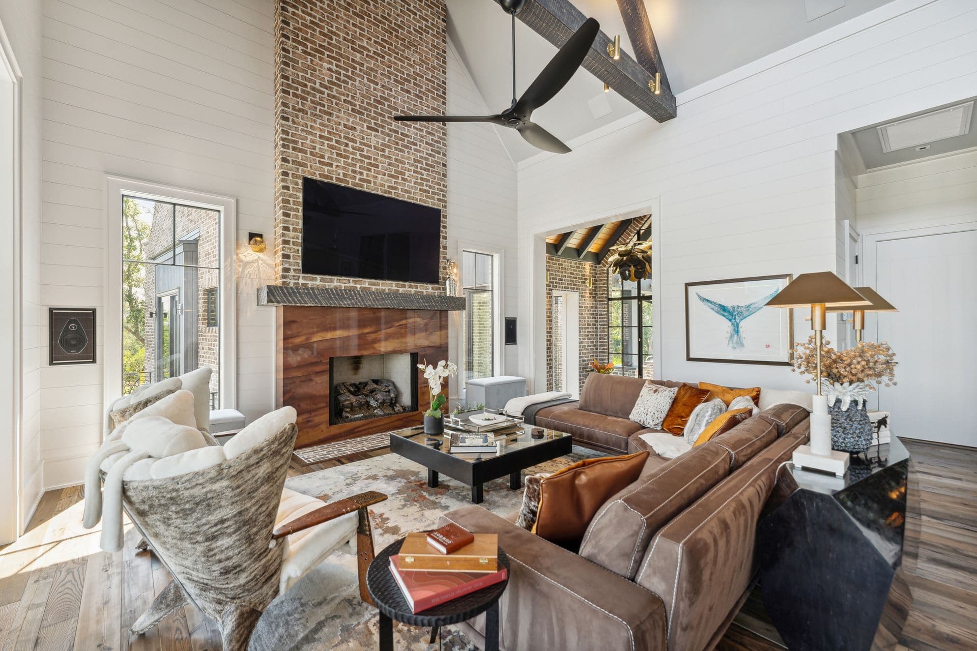 A light-filled living room with natural textures