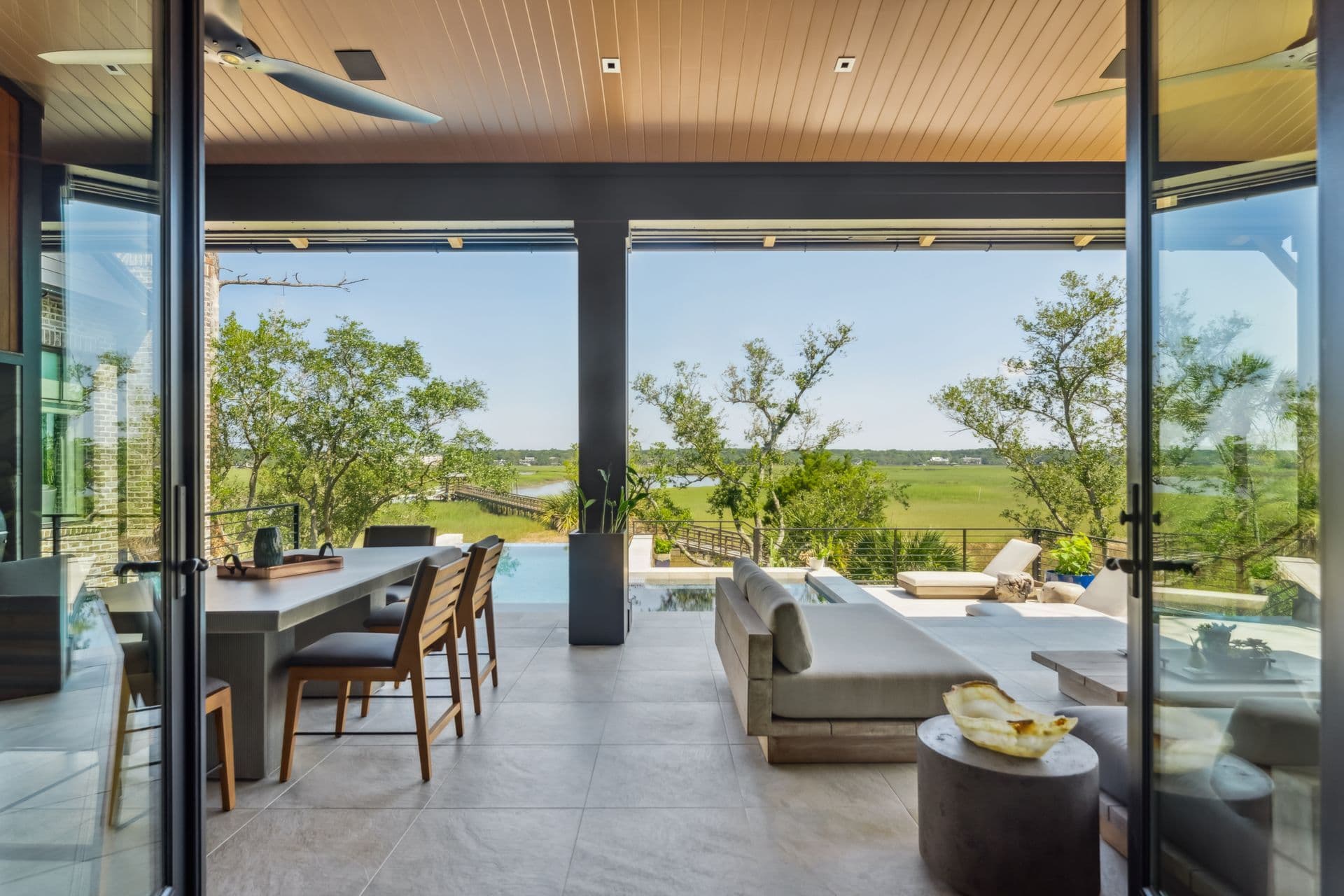 Panoramic views through the home's windows
